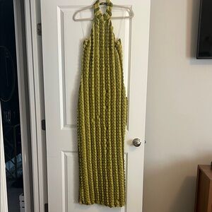 Fashion Nova Olive Green Ribbed Halter Maxi Dress